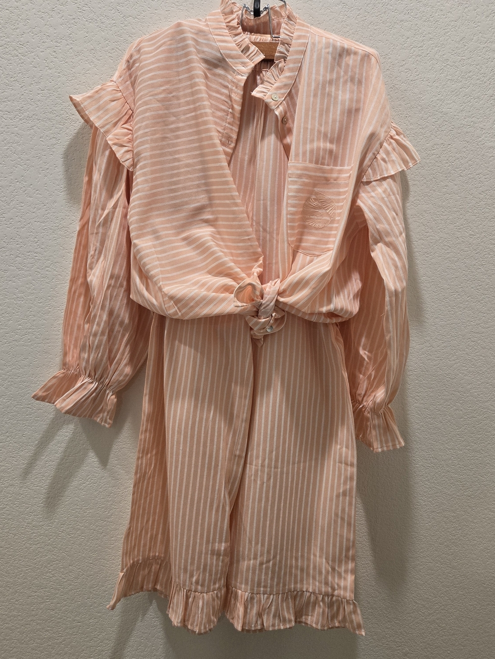 New Peach Striped Ruffle Shirt  And Pant Set